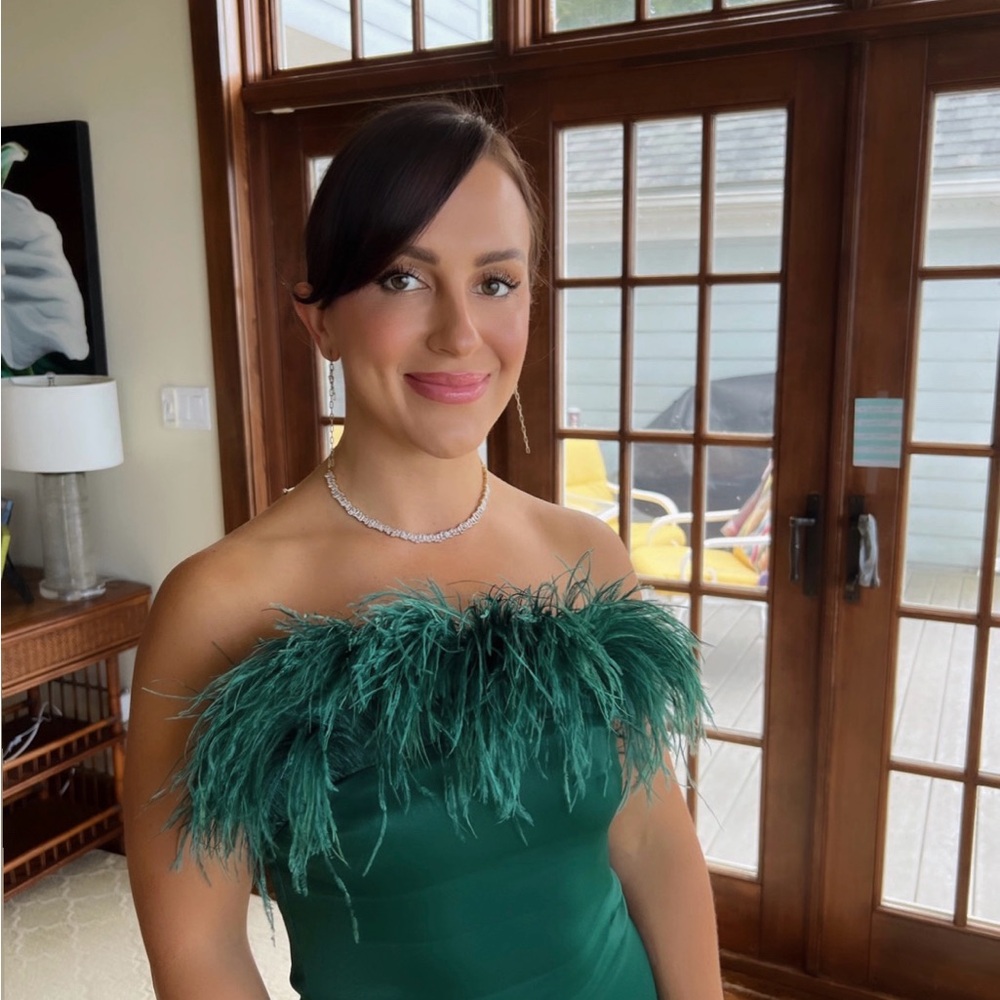 Zara Collection - Elegant Green Feathered Dress - Picture 1 of 7